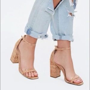 Chic Open toe ankle strap cork block heels